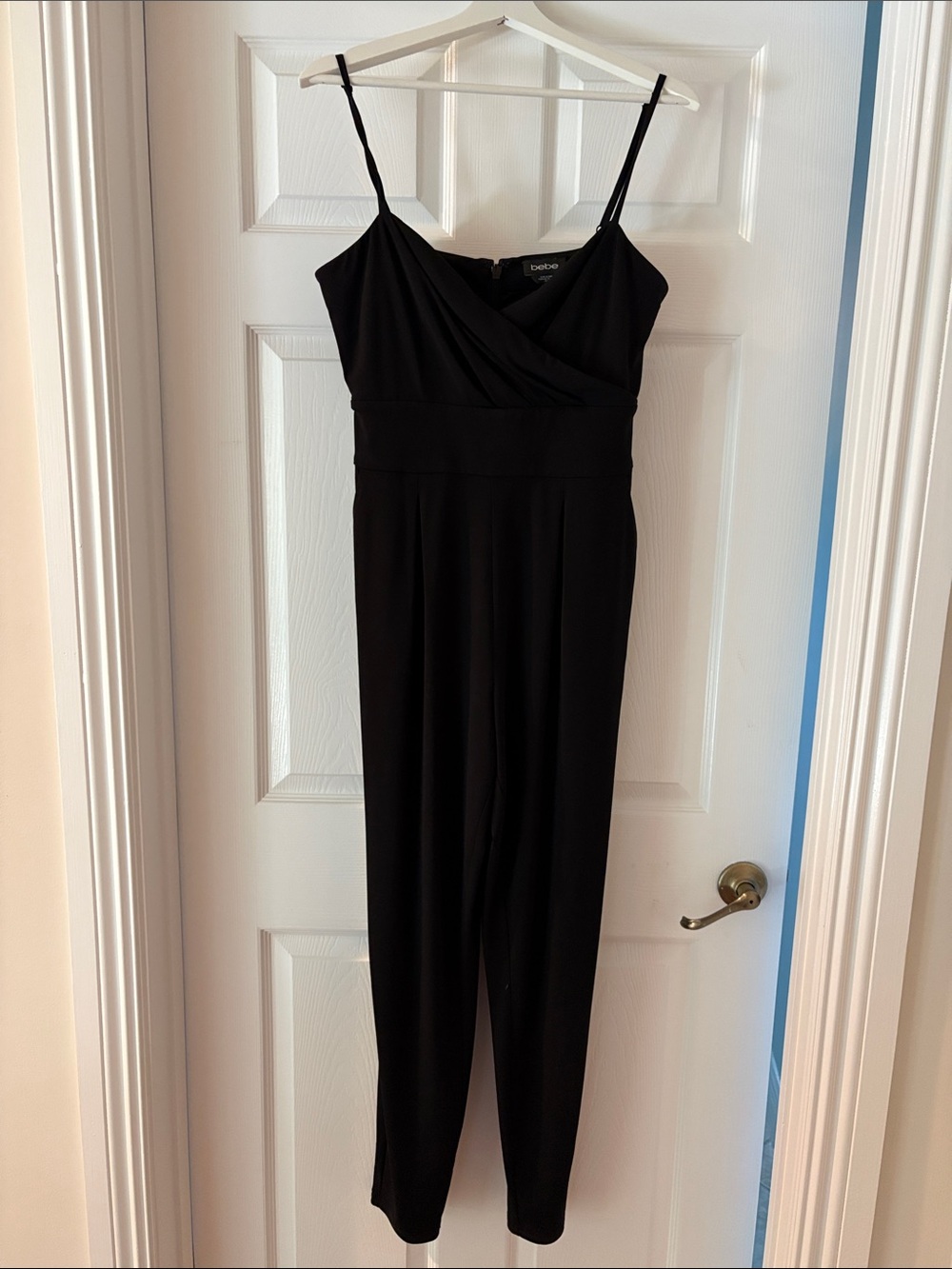 bebe Black V-Wrap Spaghetti Strap Jumpsuit